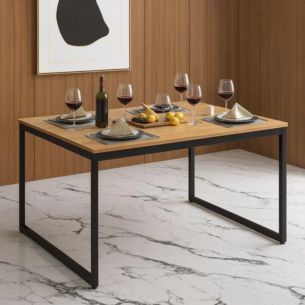 Mesa de Jantar Estilo Industrial Estrutura de Metal 120x80 cm