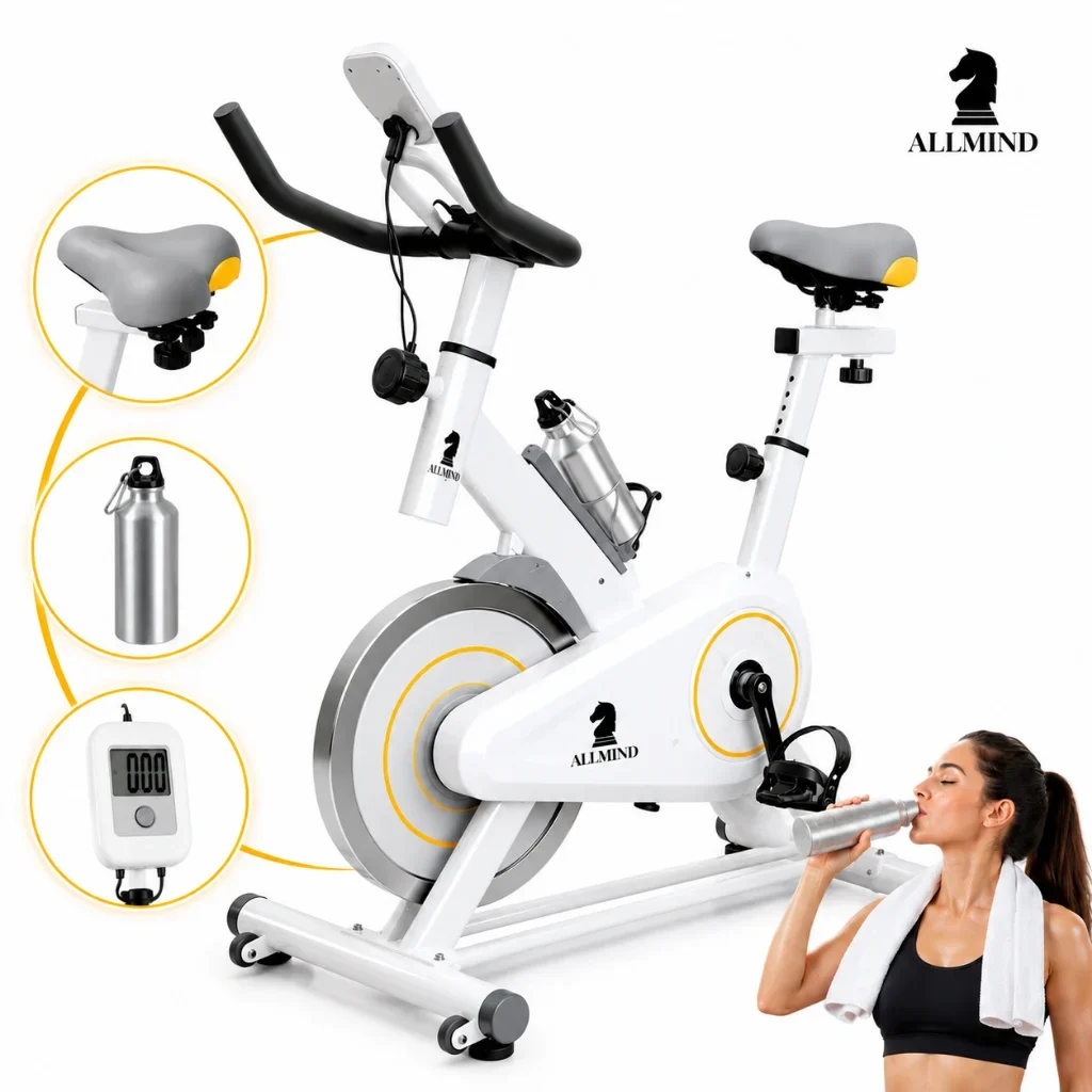 Bicicleta Ergométrica Indoor 8 kg com Resistência Ajustável, Monitor e Suporte para Garrafa